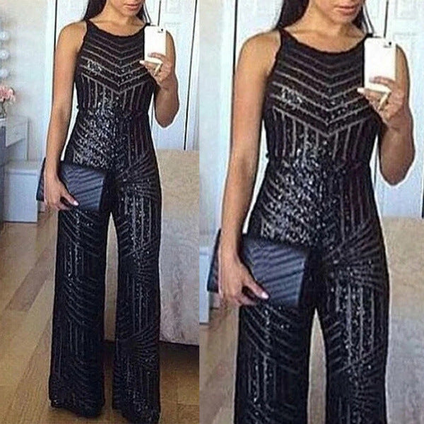Sequined Wide Leg Jumpsuit