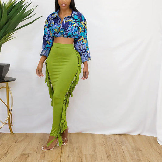 Fringed High Waist Skirt