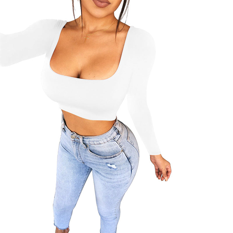 Square Neck Long Sleeve Crop Top