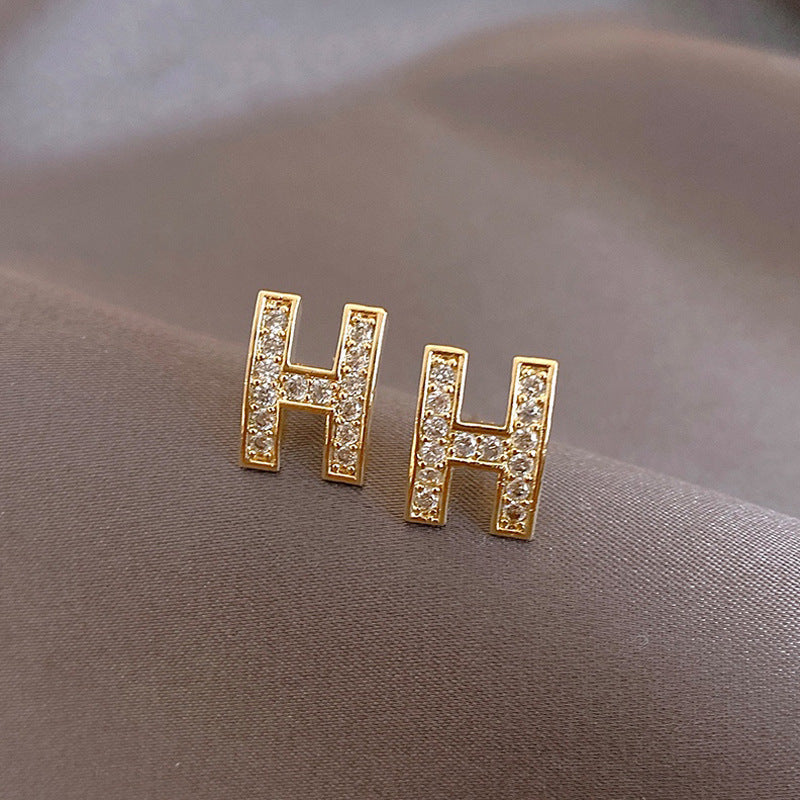 Diamond H Letter Earrings