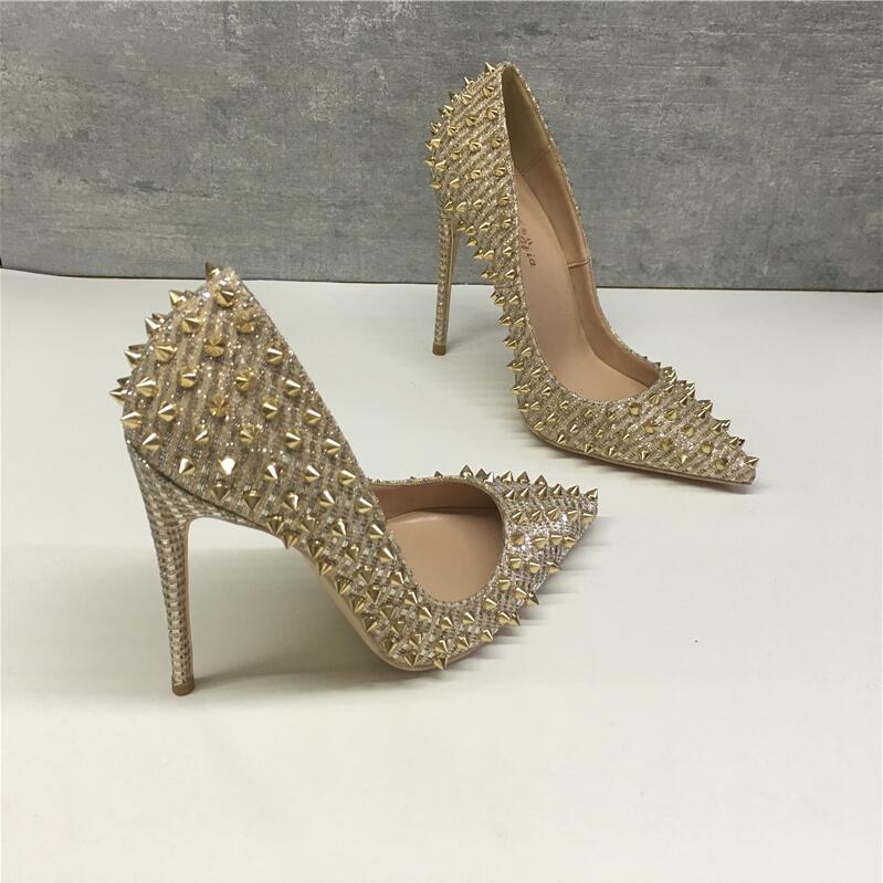 Golden Spiked Heels