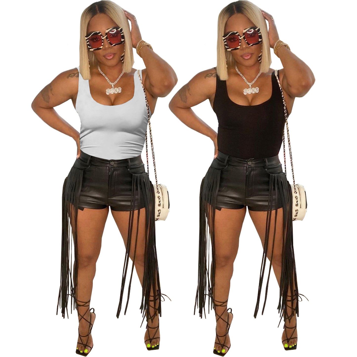 Fringed Leather Shorts