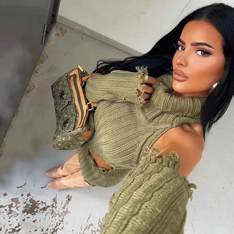 High Collar Long Sleeved Skirt Three-Piece Set