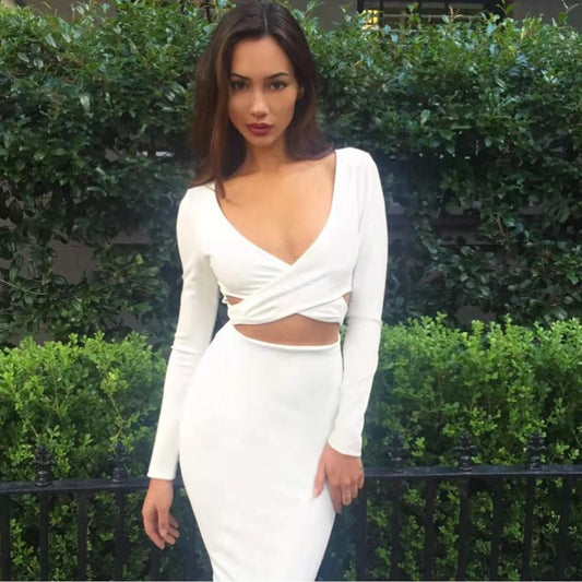 V-Neck Long Sleeve Nightclub Dress