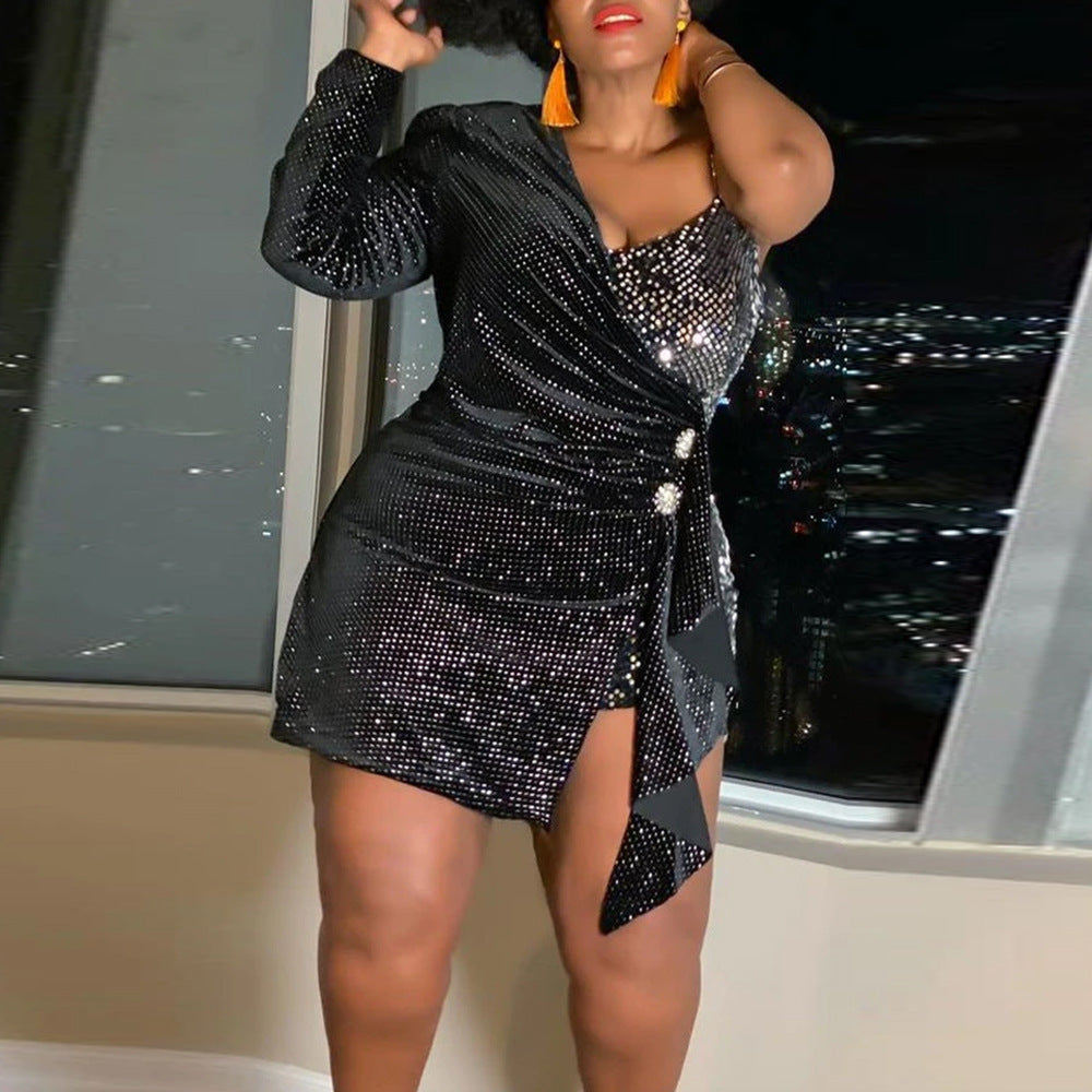One Sleeve Sparkly Dress