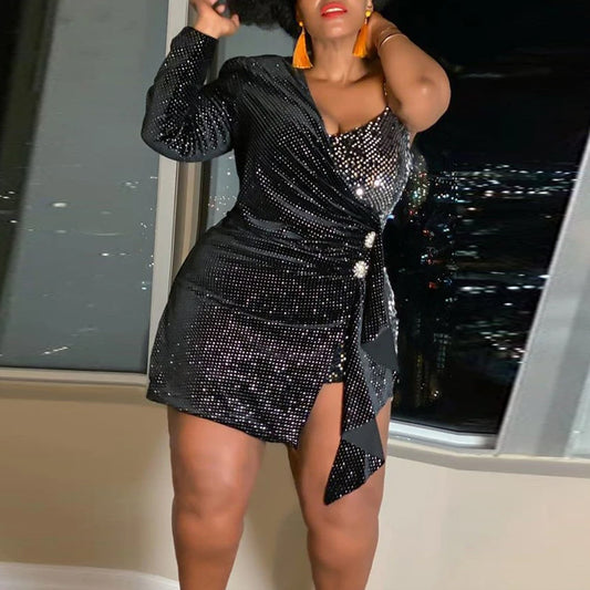 One Sleeve Sparkly Dress