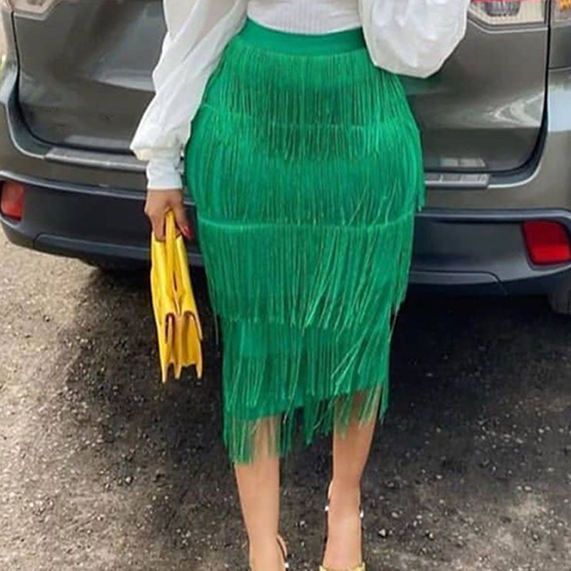 High Waist Tassel Skirt