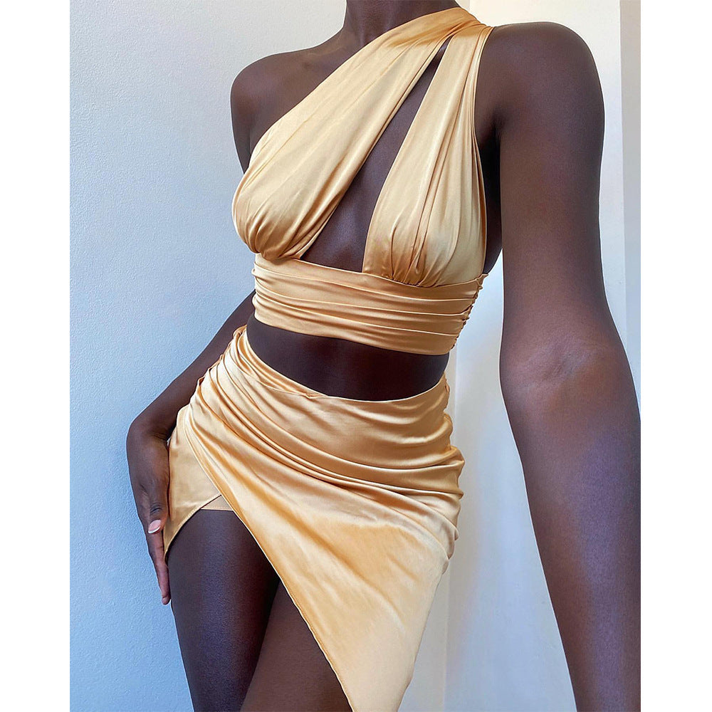 One Shoulder Cutout Skirt Set