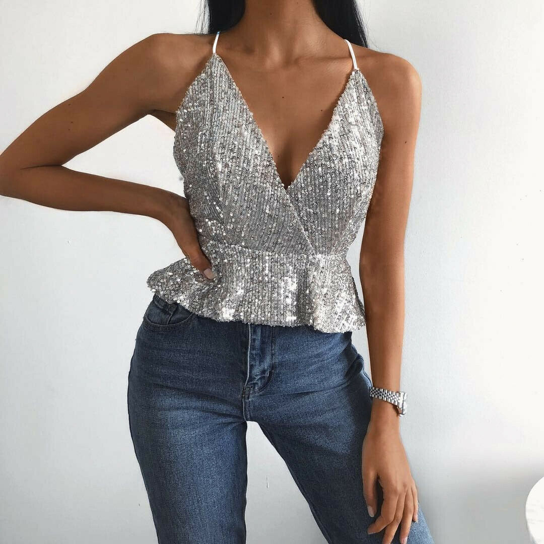 Sequined Peplum Top