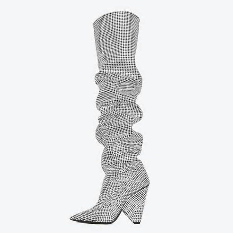 Rhinestone Knee High Boots