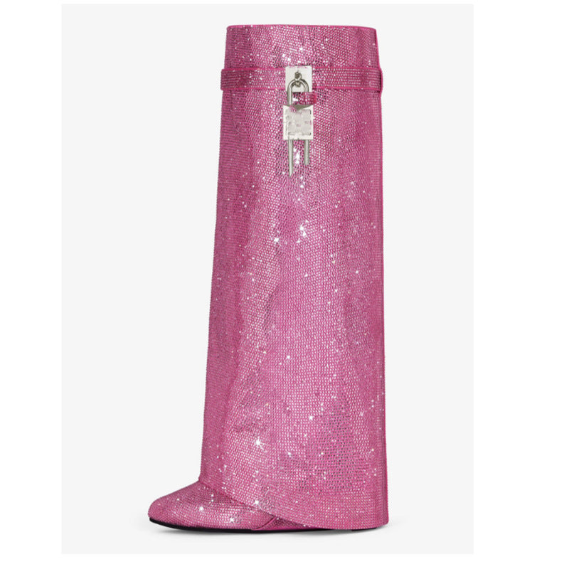 Rhinestone Padlock Boots