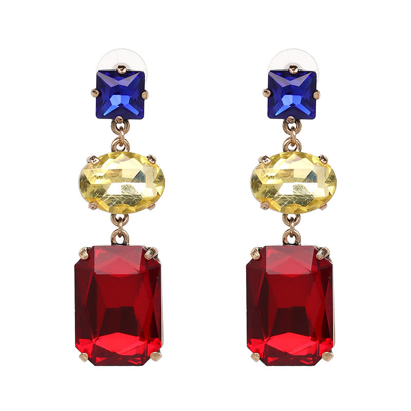 Glass Inlay Personality Earrings Women's Fashion