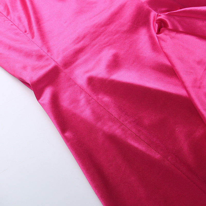 Satin Ruffled Dress with High Slit