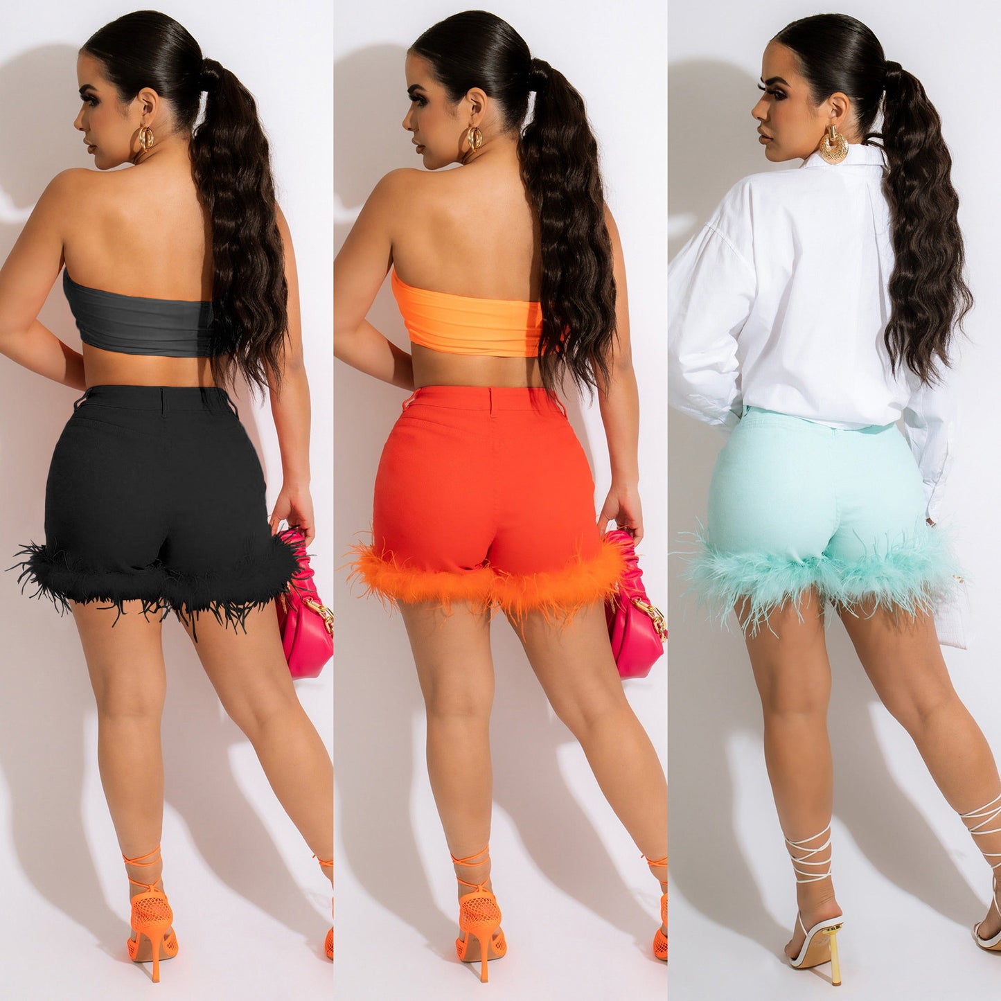 Women's Plush Trim Solid Panel Shorts