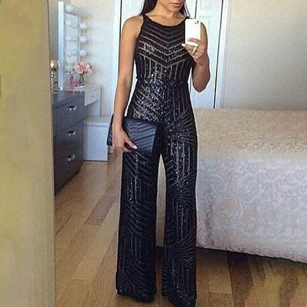 Sequined Wide Leg Jumpsuit