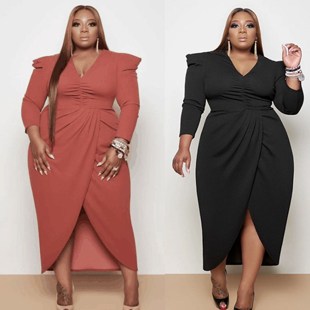 V-Neck Long Sleeve Dress