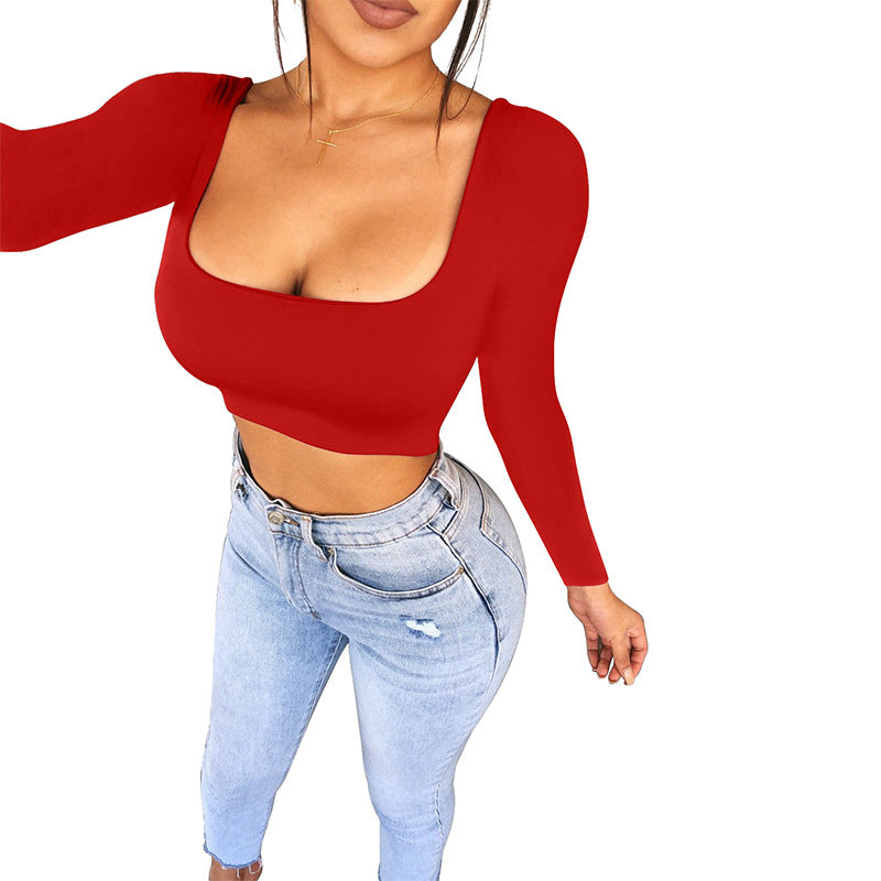 Square Neck Long Sleeve Crop Top