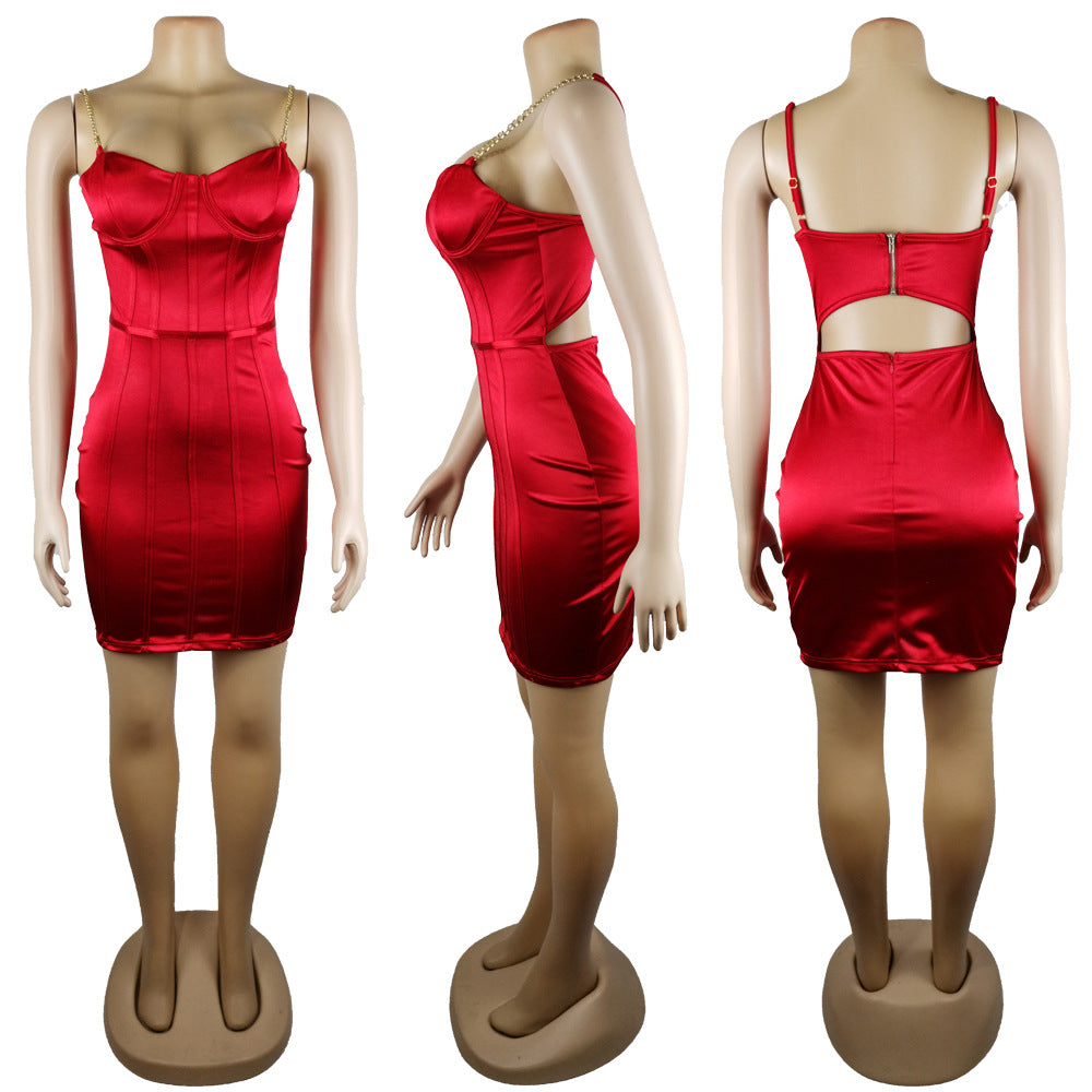 Chain Strap Satin Dress