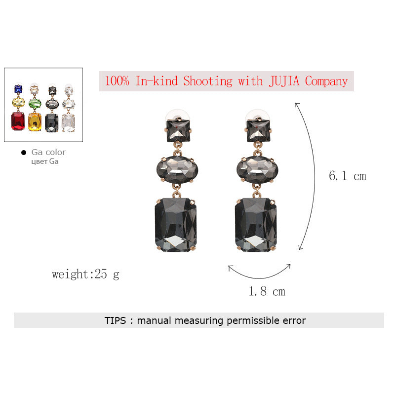 Glass Inlay Personality Earrings Women's Fashion