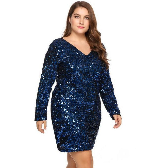 V-Neck Sequined Dress