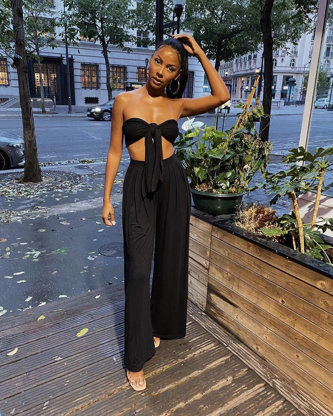 Two-Piece Suit with Strapless Top and Pants