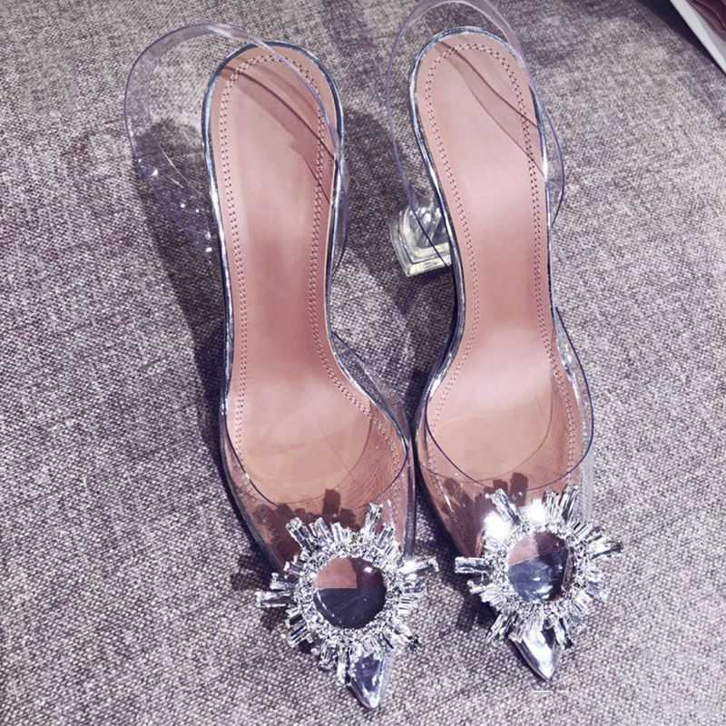 Clear Pointed Toe Rhinestones High Heels