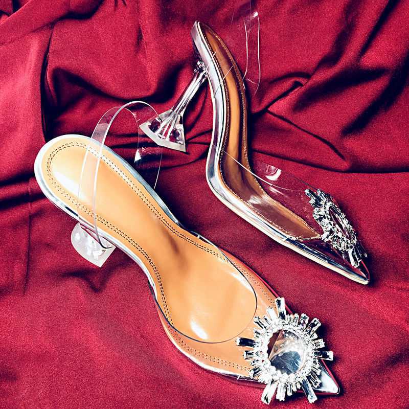 Clear Pointed Toe Rhinestones High Heels