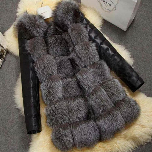 Faux Fur and Leather Coat