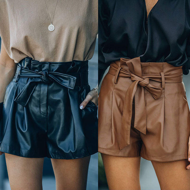 Belted Leather Shorts