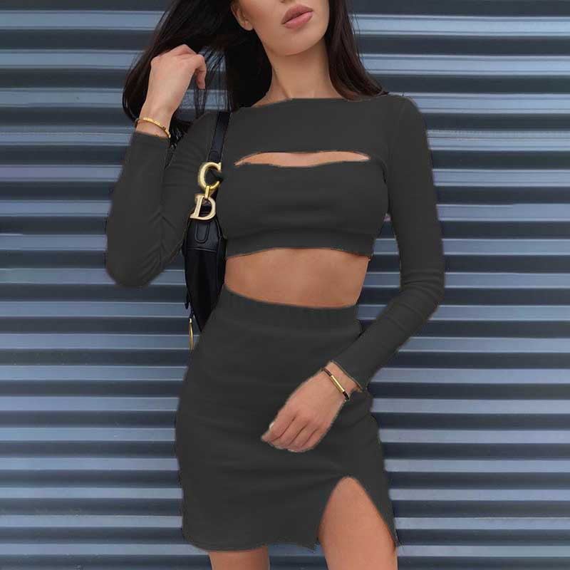 Cutout Top and Skirt Set