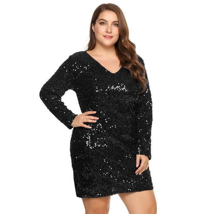 V-Neck Sequined Dress