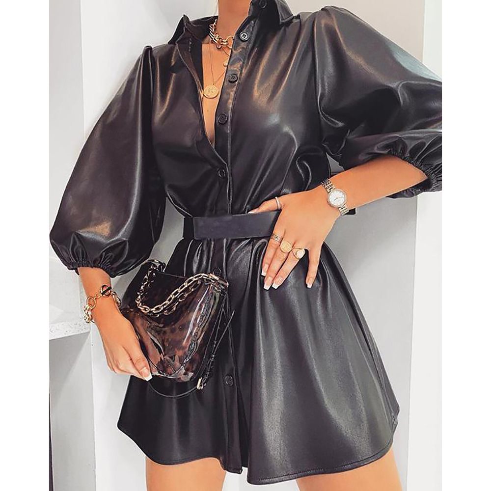 Short Sleeve Leather Dress