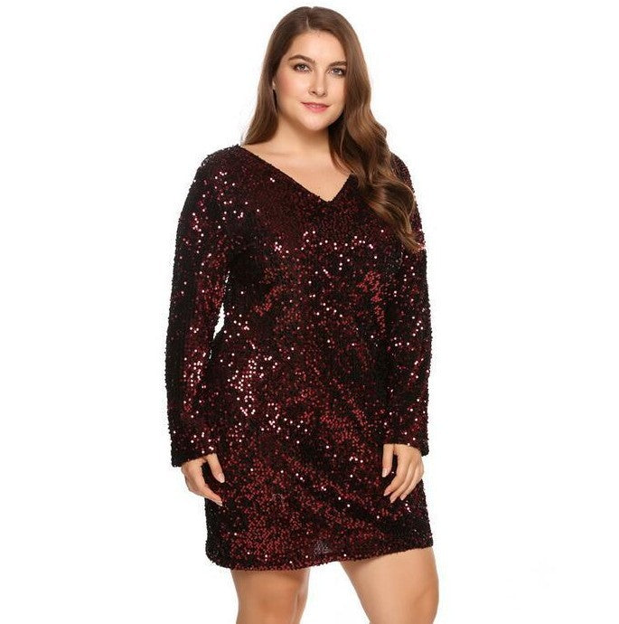 V-Neck Sequined Dress