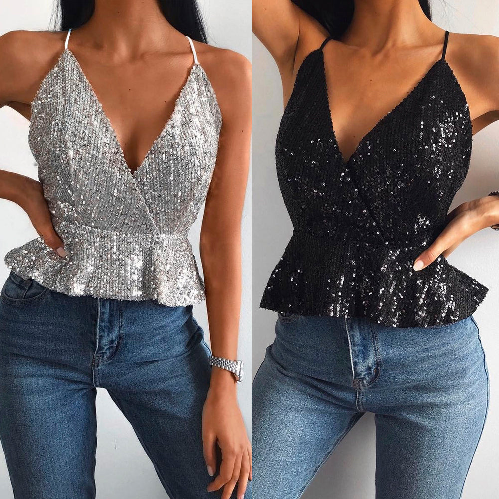 Sequined Peplum Top