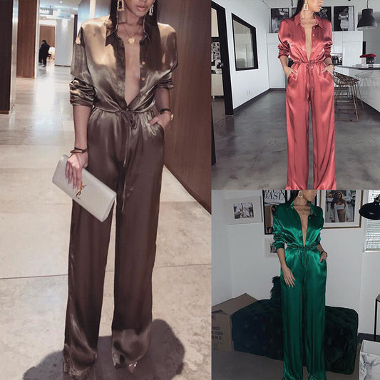 Satin Deep V Jumpsuit