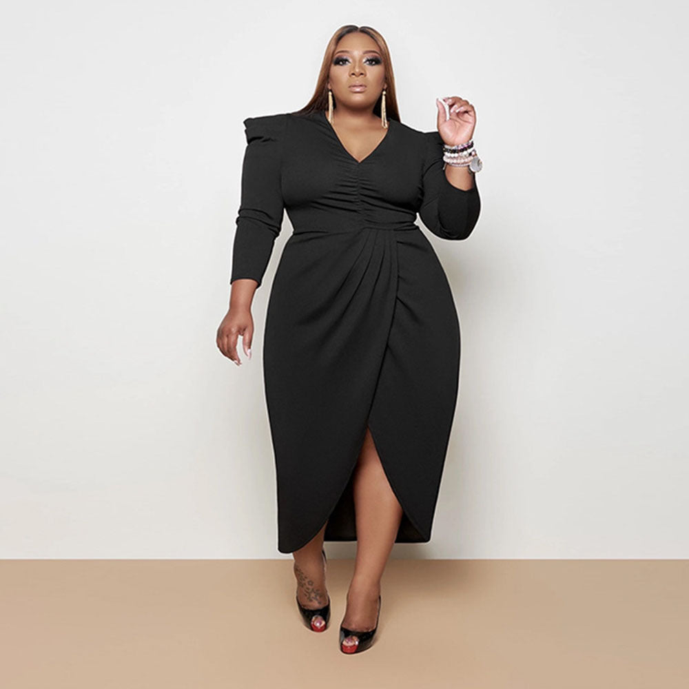 V-Neck Long Sleeve Dress