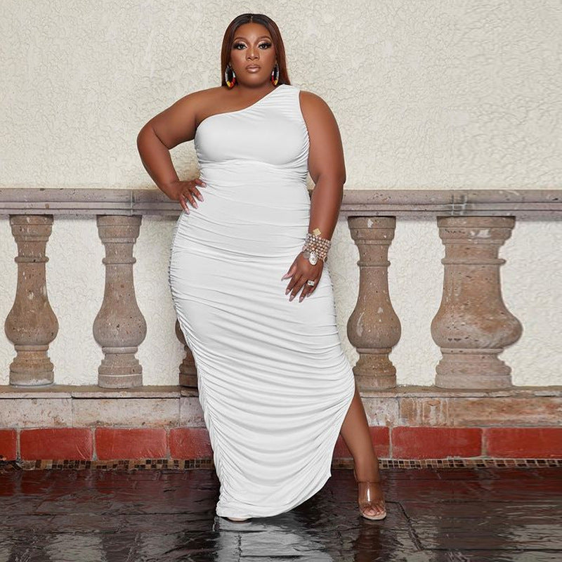 One Shoulder Pleated Dress