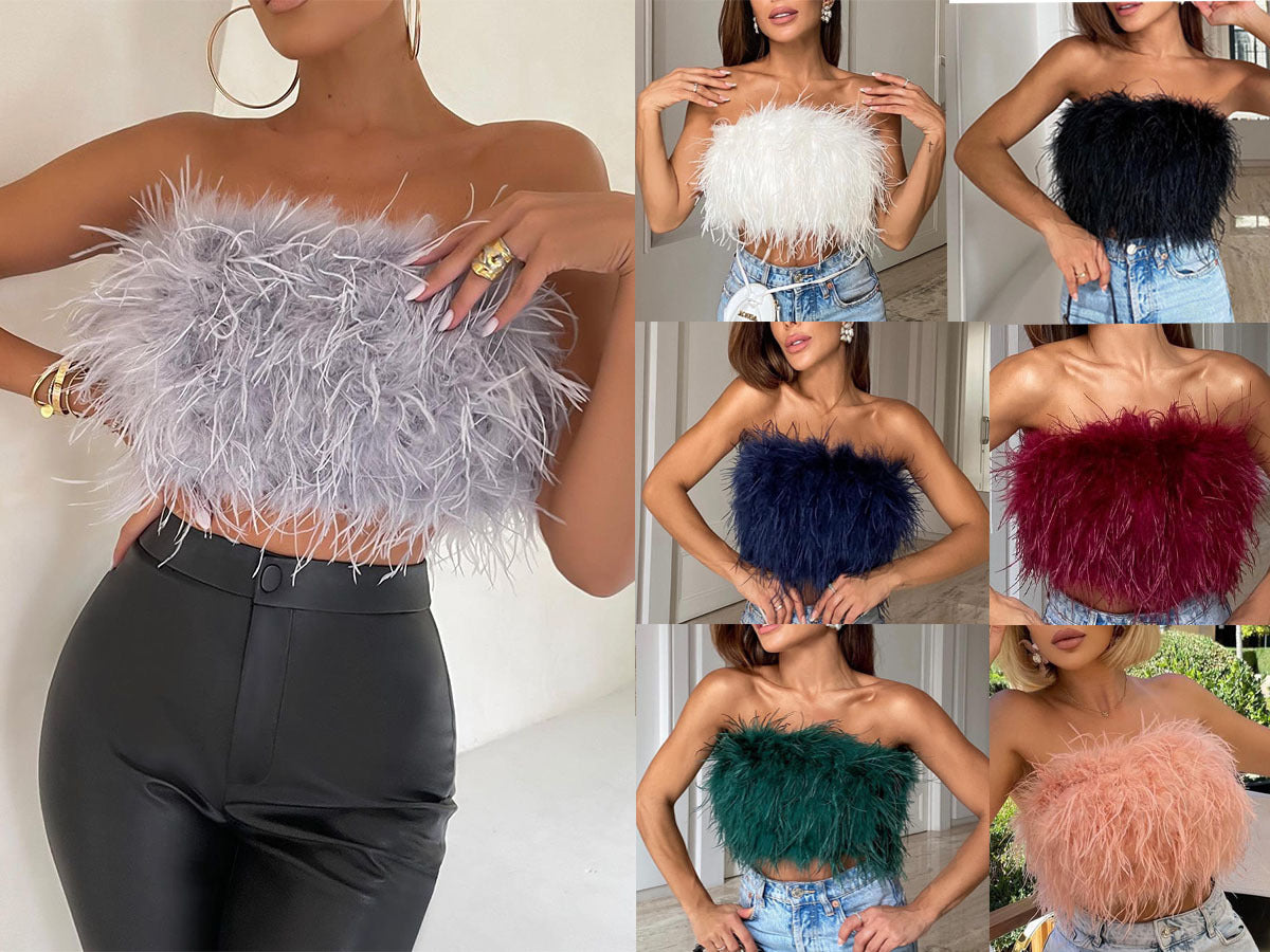 Fluffy Strapless Tube Top