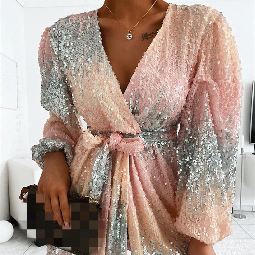 Sequin Wrap Mini Dress