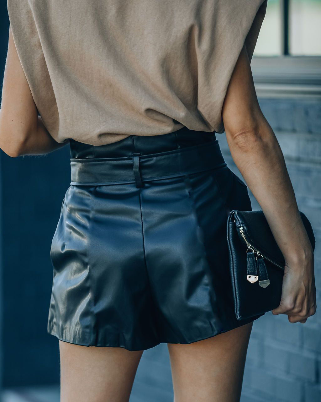 Belted Leather Shorts