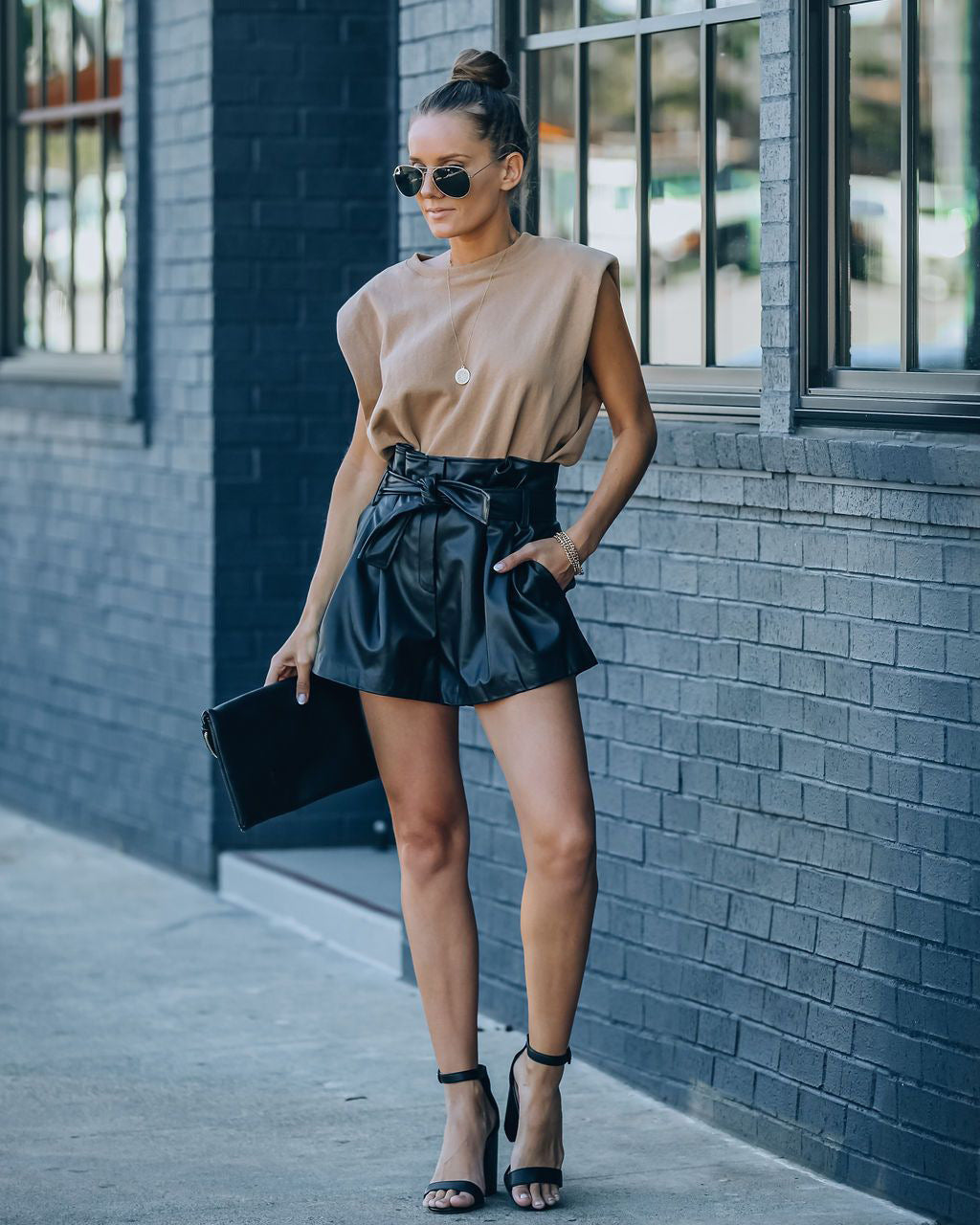 Belted Leather Shorts