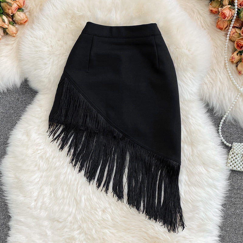 High Waist Tassel Mini Skirt