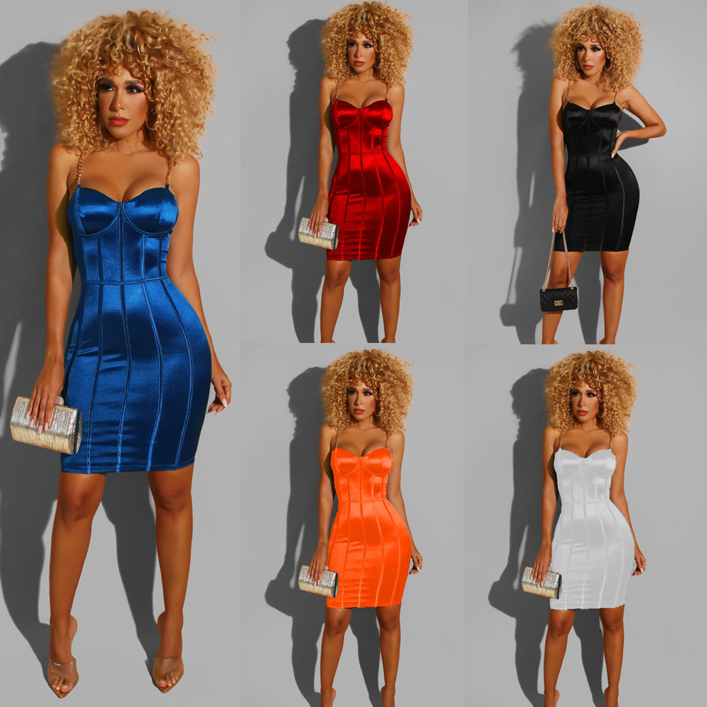 Chain Strap Satin Dress