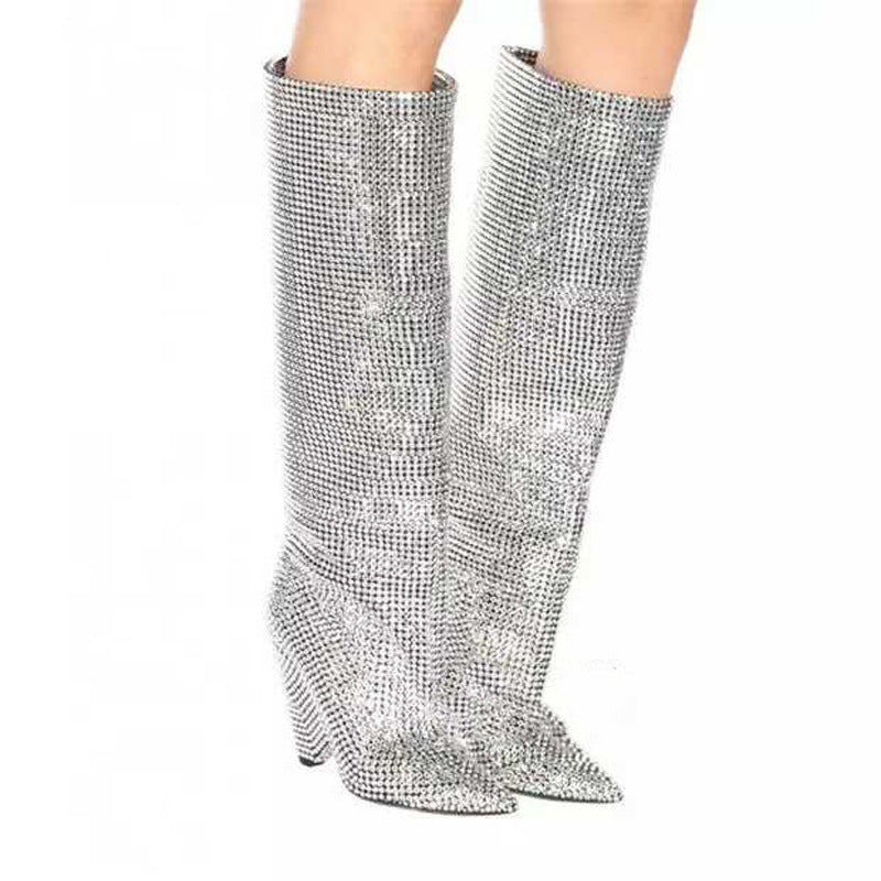 Rhinestone Knee High Boots