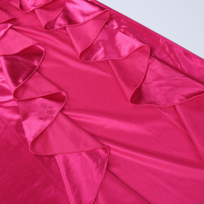 Satin Ruffled Dress with High Slit