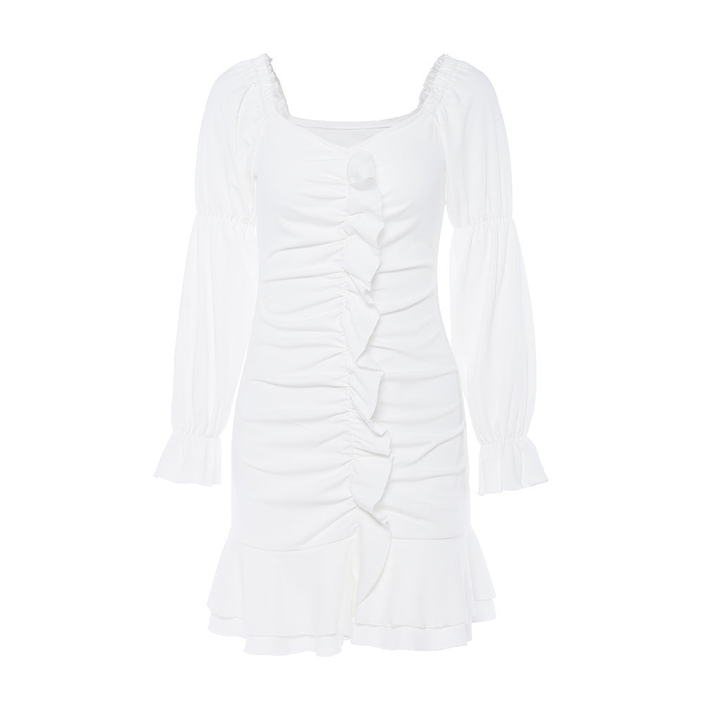 One Line Neck Long Sleeve Dress