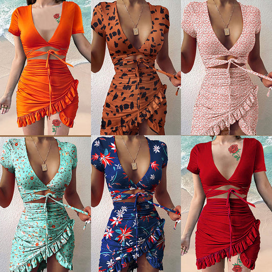 V-Neck Lace Up Dress
