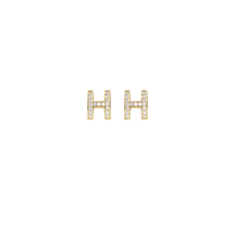 Diamond H Letter Earrings