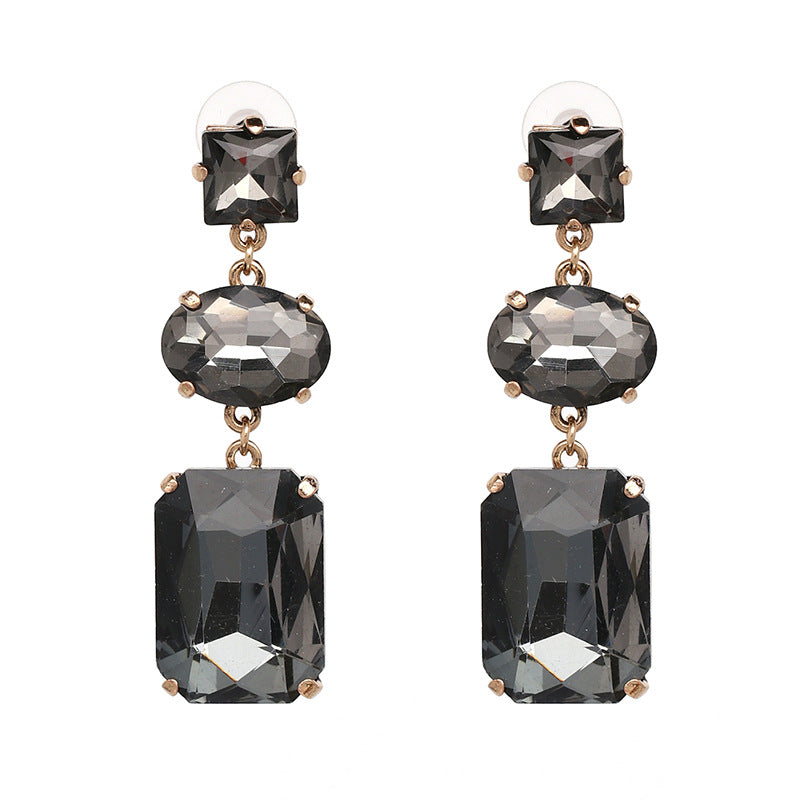 Glass Inlay Personality Earrings Women's Fashion