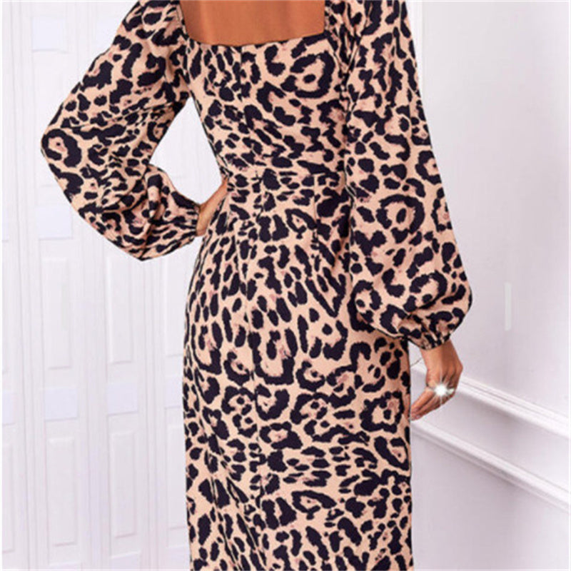 Leopard Long Sleeve Split Dress